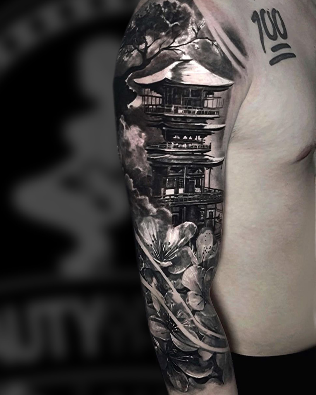 sleeve done in black and grey tattoo